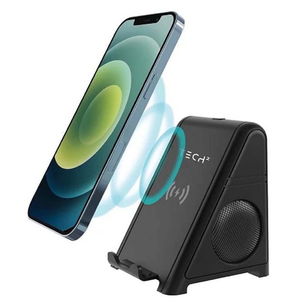 Tech Squared Wireless Bluetooth Smartphone Charging Stand with 2-Way Speaker
